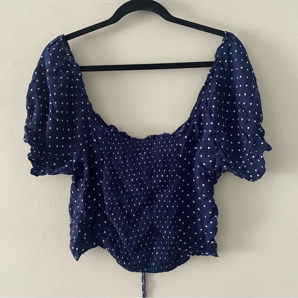 American eagle lace up polka dot puff sleeve top - Picture 2 of 5